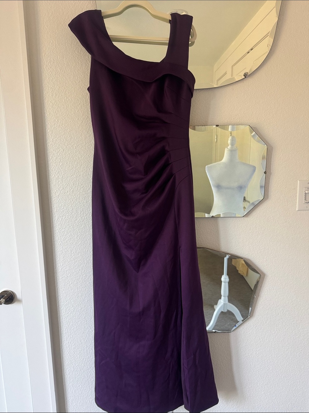 Xscape Lenore One-Shoulder Gown in Plum